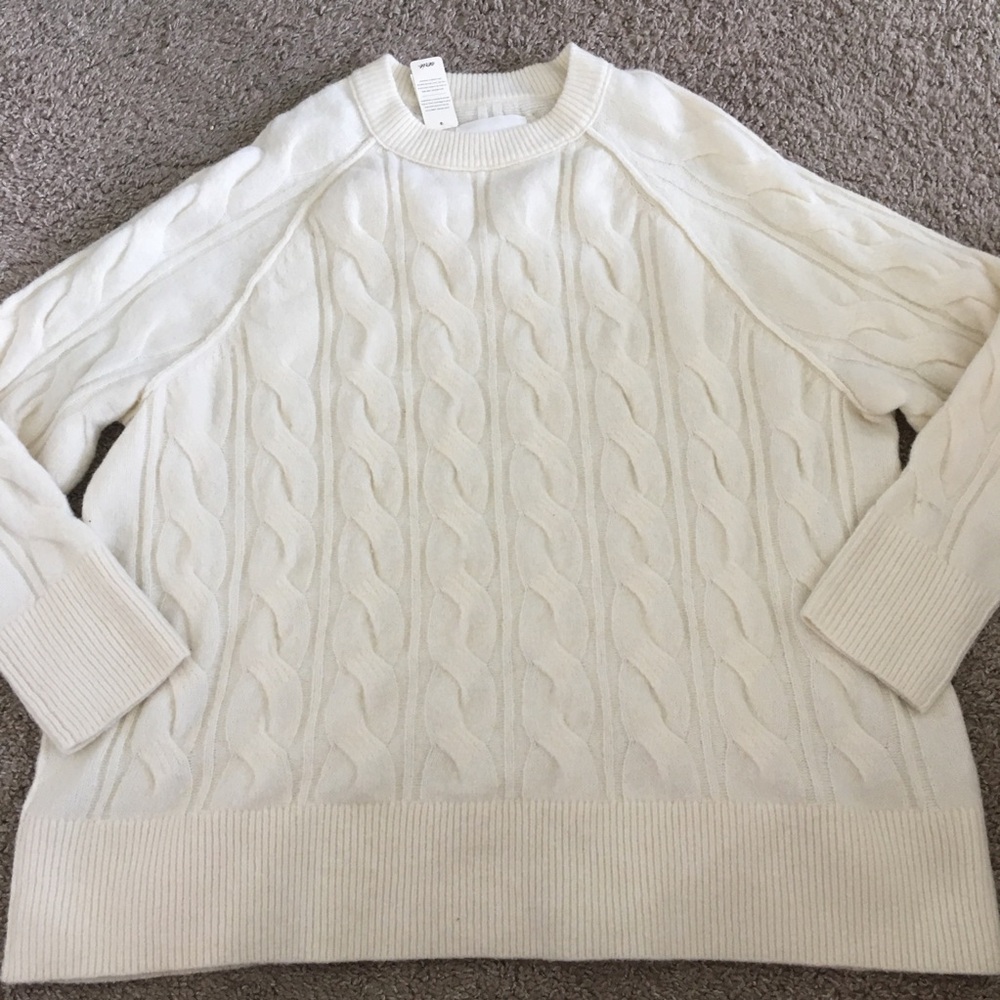 aerie Cream Cable Knit Crewneck Sweater - Picture 6 of 8